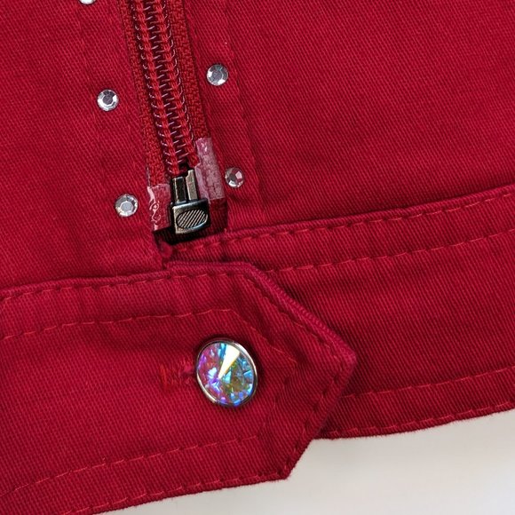 3/$15 Vintage 80s Red Jacket w Crystal Buttons, Rhinestones, & Shoulder Pads - Picture 5 of 10
